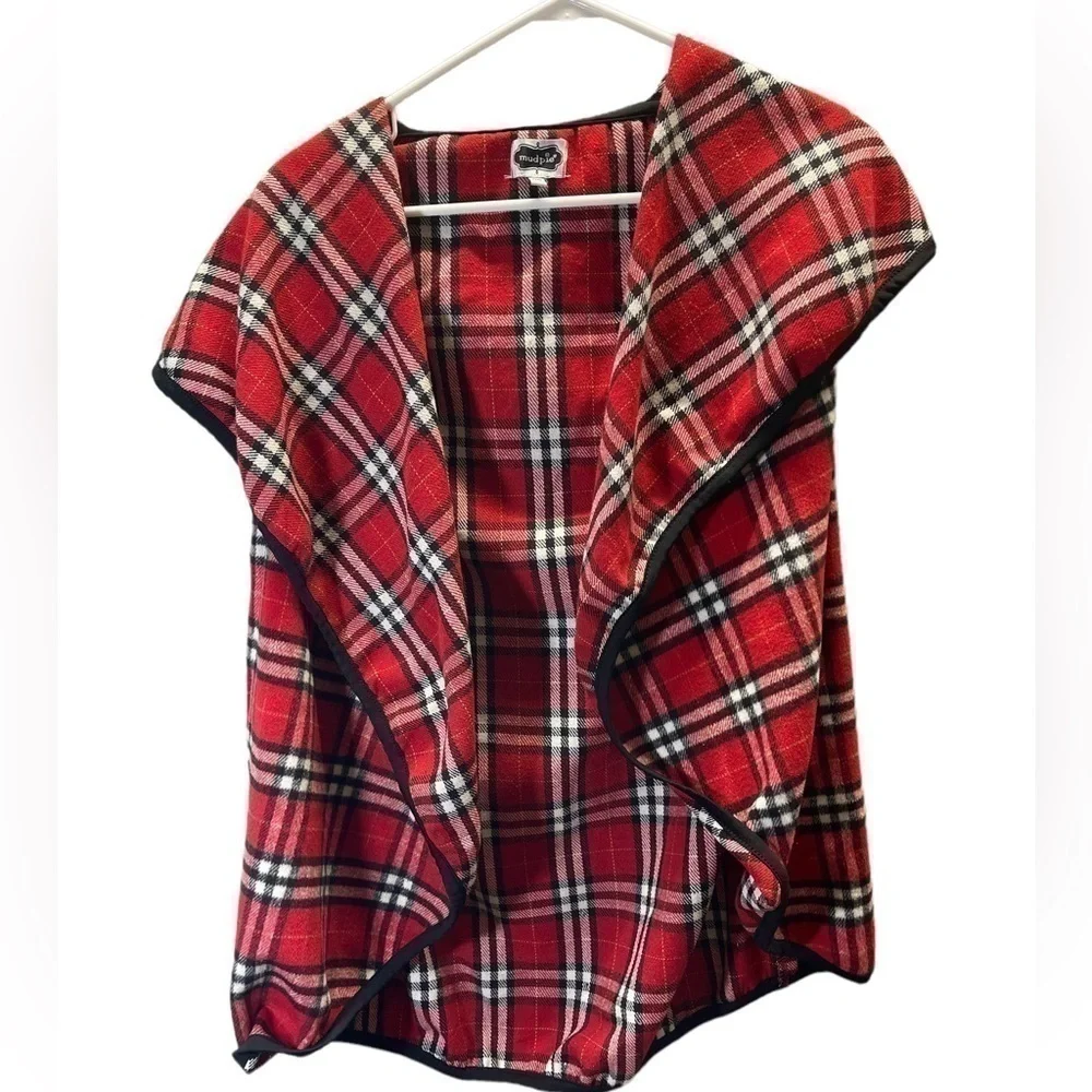 mudpie PLAID RED & BLACK PLAID CARDIGAN ONE SIZE FITS MOST - Picture 1 of 2